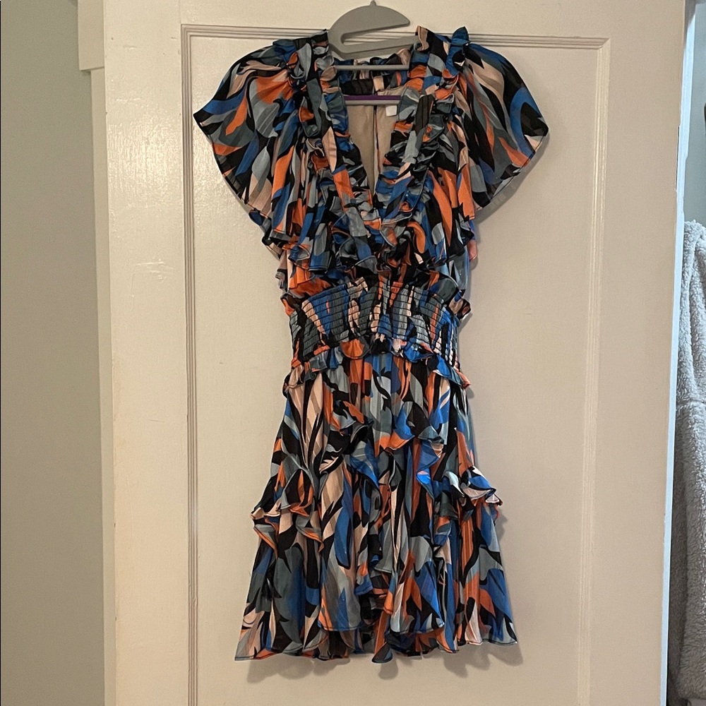 Elliatt Blue and Orange Ruffle Mini Dress